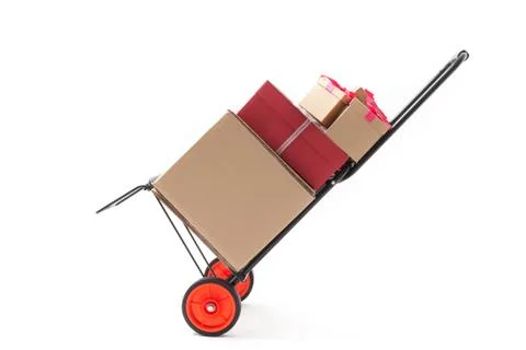 Hand truck with gift boxes Stock Photos