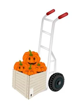 Hand Truck Loading Jack-o-Lantern Pumpkins in Shipping Box Stock Illustration