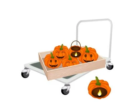 Hand Truck Loading Jack-o-Lantern Pumpkins in Shipping Box Stock Illustration