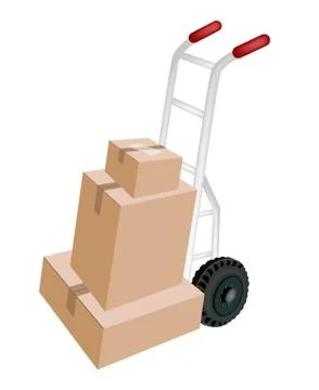 A Hand Truck Loading Stack of Shipping Boxes Stock Illustration