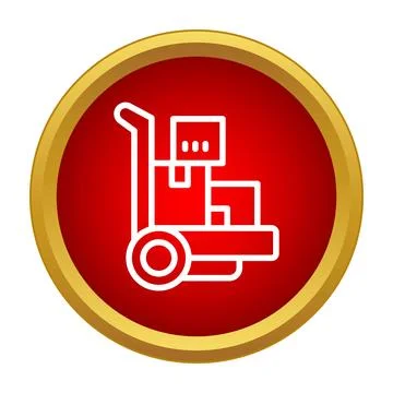 Hand truck moving boxes in red circle icon 스톡 일러스트
