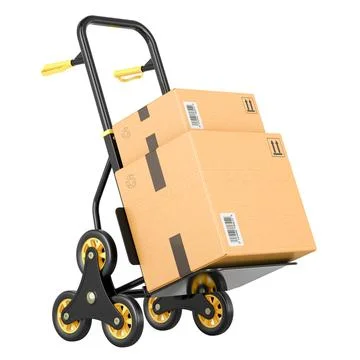 Hand Truck with parcels. 3D rendering Stock Illustration