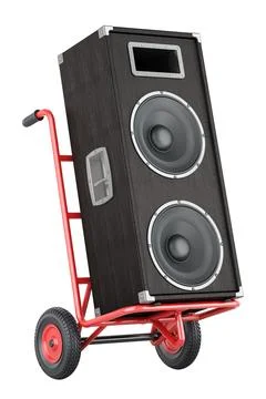Hand Truck with Speaker, 3D rendering isolated on white background Stock Illustration