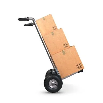 Hand truck tilted with three boxes profile Stock Illustration