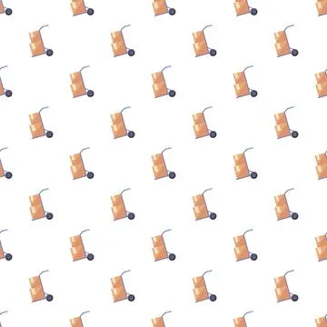 Hand trucks carrying cardboard boxes seamless pattern Stock Illustration