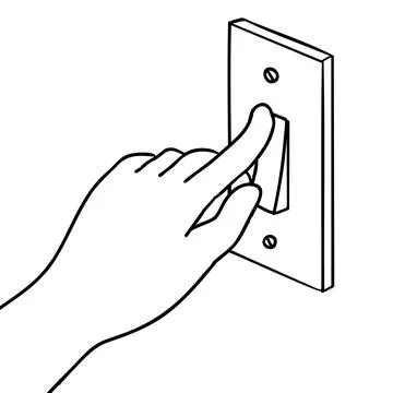 Hand Turning On and Off Light Switch Line Drawing . Stock-Illustration