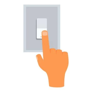 Hand turning on light switch with index finger Illustrazione stock