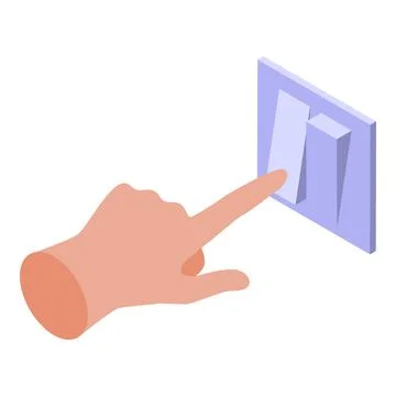 Hand turning on light switch in isometric view Stock Illustration