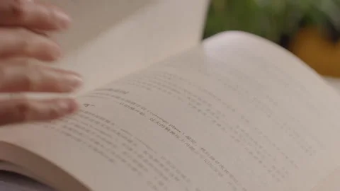 Hand Turning Pages of Open Book with Chinese Text, Close-up Shot Vídeos de archivo 335475115