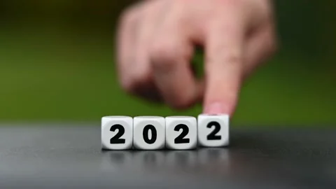 Hand turns a dice and changes the year "2021" to "2022".. Stock Footage 162895100
