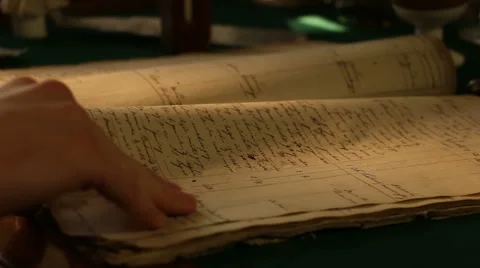 Hand Turns Old Book Stock Footage 59933355