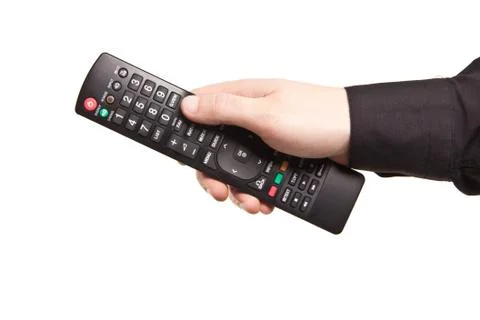 Hand with TV remote control isolated Stock Photos
