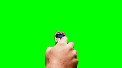 Hand With TV Remote Green Screen Video stock 37184296