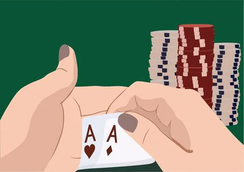 Hand with two aces isolated on background. Casino player. Stock Illustration