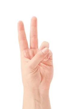 Hand with two fingers up Foto stock