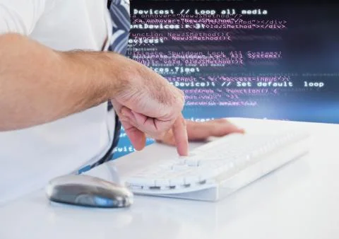 Hand typing coding text Foto stock