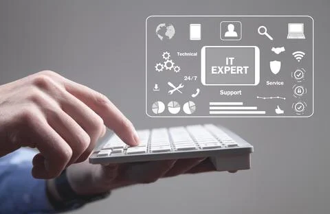 Hand typing in computer keyboard. IT Expert 스톡 사진