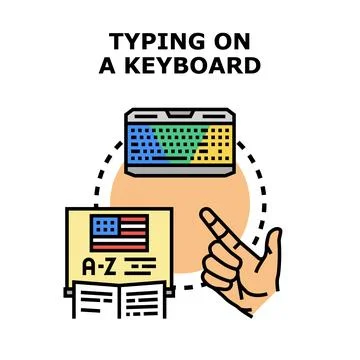 Hand typing on a computer keyboard with language study document Stock Illustration
