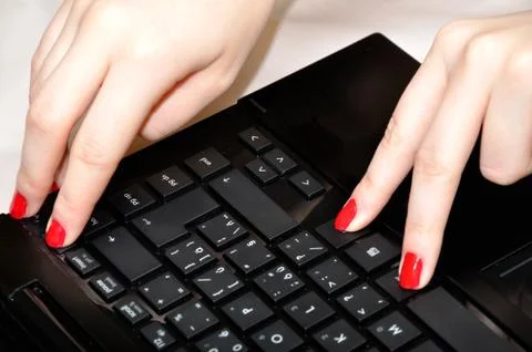 Hand typing on the computer. Foto stock