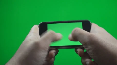 Hand Typing On Landscape Mode On A Smartphone With A Green Screen Chroma, Key Stock Footage 37150714