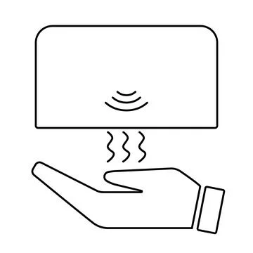 Hand under sensor detecting heat with wavy lines icon Stock Illustration
