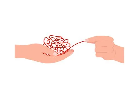 Hand untangle clutter, creative thinking, continuous tangle line. Disorder, c イラスト素材