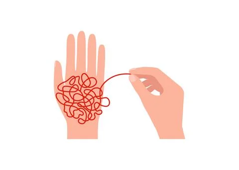 Hand untangle clutter, creative thinking, continuous tangle line. Disorder, c Stock Illustration