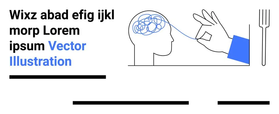 Hand untangles brain scribbles, symbolizing mental clarity. Includes text blo Stock Illustration