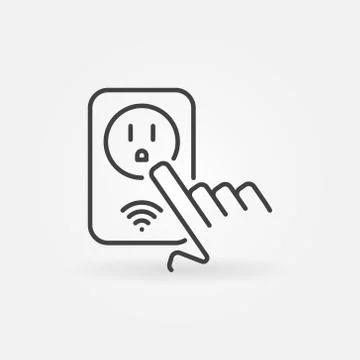 Hand with US Wireless Smart Socket vector outline icon Stock Illustration