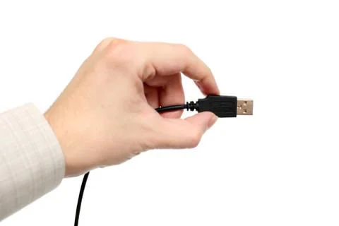 Hand with USB cable Stock Photos