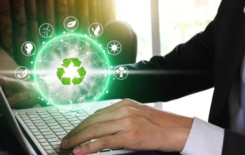 Hand use laptop computer with environment Icons Stock Photos