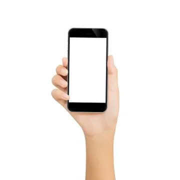 Hand use phone mobile isolated with clipping path on white background Foto stock