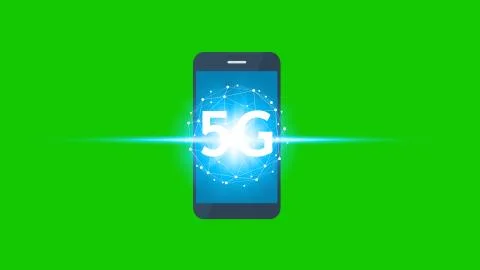 Hand use smartphone network using 5G technology on a green screen background, Foto stock