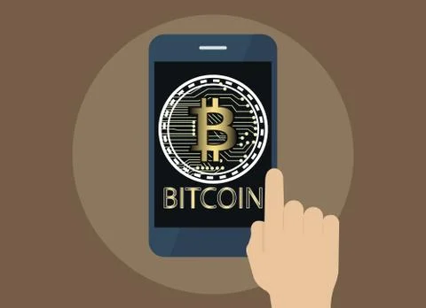Hand use tablet with Bitcoin Online and icon on screen, Digital business conc Stock Illustration