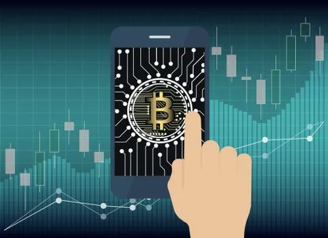 Hand use tablet with Bitcoin Online and icon on screen, Digital business conc Stock Illustration