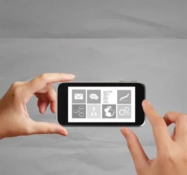 Hand use touch screen mobile phone with email icon as concept Stock Illustration