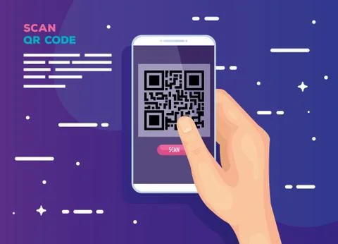 Hand user scan code qr with smartphone Stock Illustration