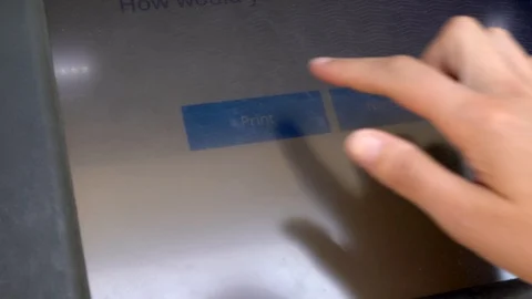 Hand uses ATM machine touch screen to withdraw cash Stock Footage 112732785