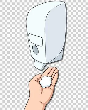 Hand using automatic soap dispenser 스톡 일러스트