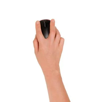 Hand using a black computer mouse with fingers positioned on buttons, isolated Stock Photos