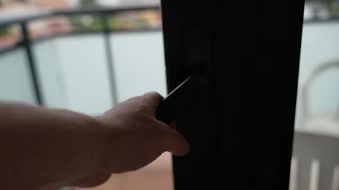 Hand Using Black Door Handle Close Up Stock Footage 346326504