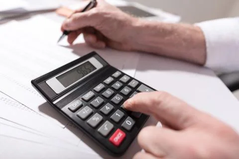 Hand using calculator, accounting concept 스톡 사진