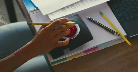Hand Using Calculator on Desk with Pencils 스톡 동영상 323580414