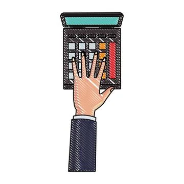 Hand using calculator scribble Stock Illustration