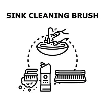 Hand using cleaning brush for kitchen sink with detergent Ilustración de archivo