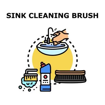 Hand using cleaning brush for kitchen sink with detergent Stock Illustration