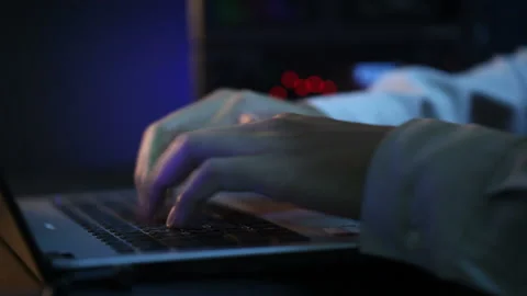 Hand using computer laptop with technology background Stock Footage 196378442