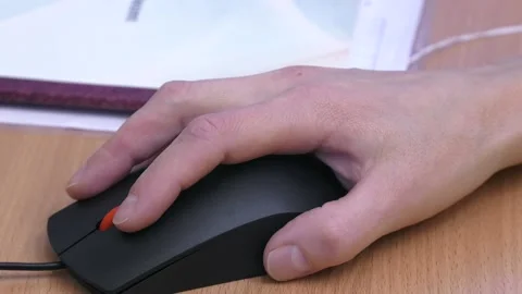 Hand using computer mouse, clicking pointer laptop pc peripheral. Stock Footage 172062850