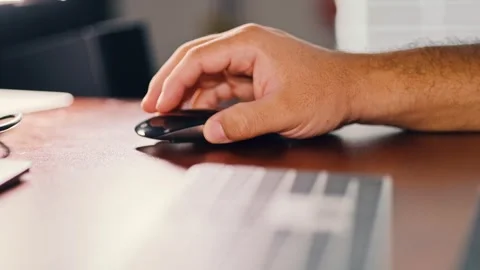 Hand Using Computer Mouse Close Up Stock Footage 348610752