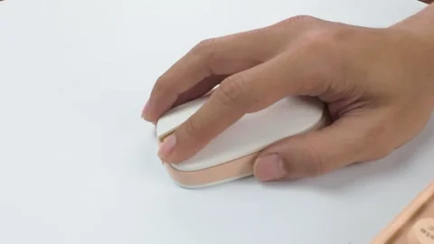 Hand Using Computer Mouse on White Desk Background Stock Footage 311794272